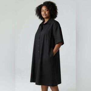 Anthropologie Plus Black Cotton Shirt Dress with Pockets - Size 3X
